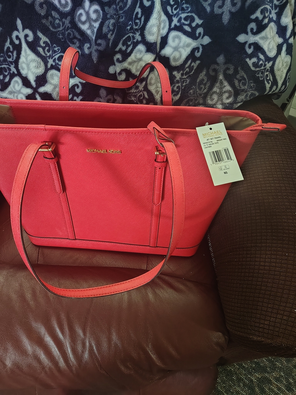 Michael Kors Coral-Red Tote with Gold Logo Accent